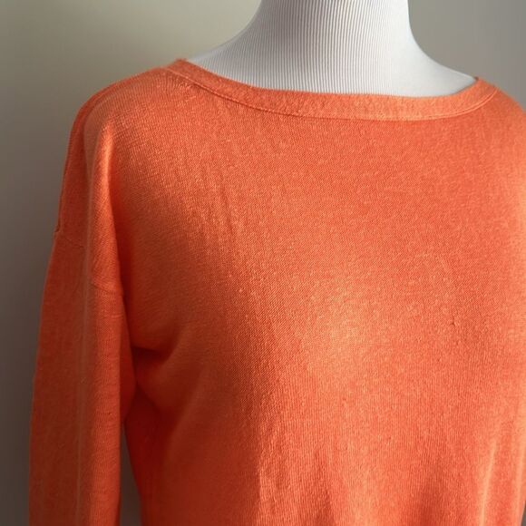 TALBOTS 100% Linen Coral 3/4 Sleeve Knit Casual Sweater Tassel Tie Back Size M - Picture 5 of 9